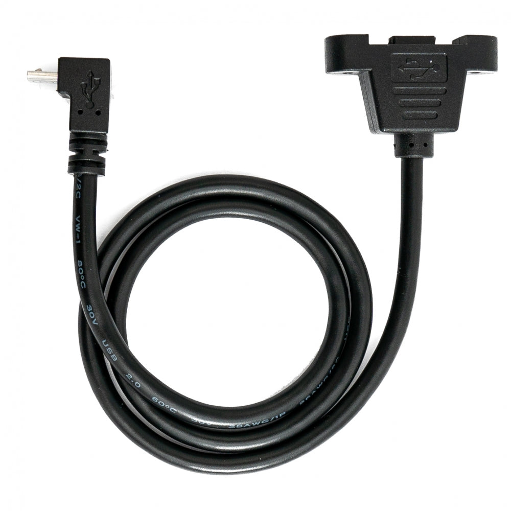 USB 2.0 Kabel 30 cm Micro B Buchse zu Stecker Schraube Winkel Schwarz