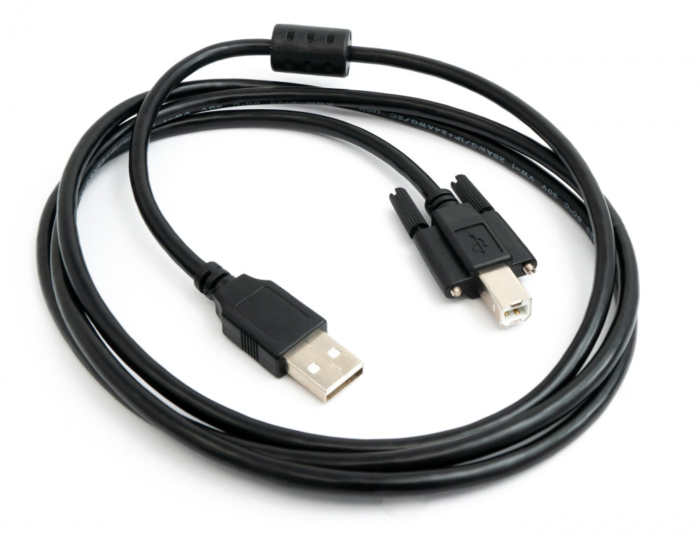 SYSTEM-S USB 2.0 snúra 150 cm, karlkyns A í karlkyns B skrúfusnúra, svört