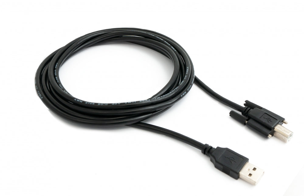 SYSTEM-S USB 2.0 snúra, 3 m, karlkyns A í karlkyns B, skrúfuð, svört