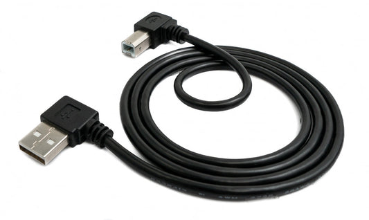 SYSTEM-S USB 2.0 snúra 50 cm af gerðinni A karlkyns í B karlkyns, vinklaður í svörtu