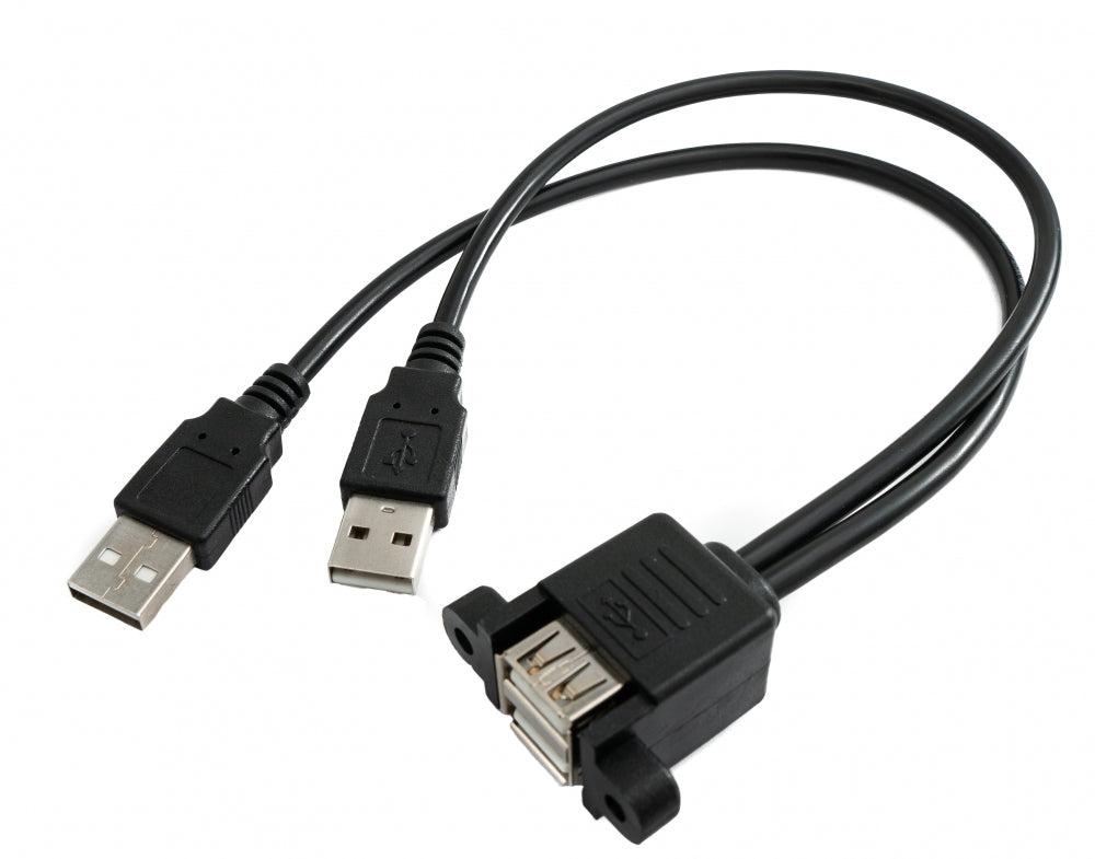 SYSTEM-S USB 2.0 Dual Port Kabel 30 cm Typ A Buchse zu Stecker Schraube Schwarz