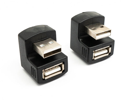 SYSTEM-S 2x USB 2.0 180° millistykki af gerð A karlkyns í kvenkyns snúru í svörtu