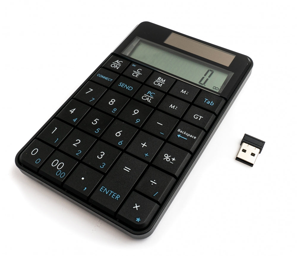 SYSTEM-S reiknivél með tölum og USB-tengingu, 2 í 1, sólarorkustýrt lyklaborð, svart