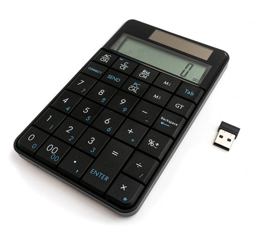 SYSTEM-S reiknivél með tölum og USB-tengingu, 2 í 1, sólarorkustýrt lyklaborð, svart