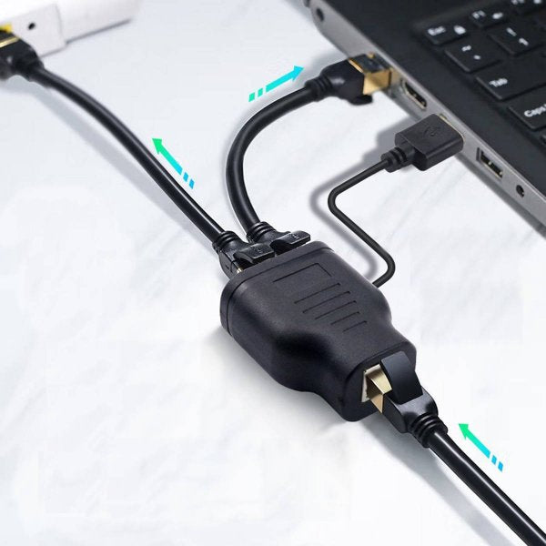 SYSTEM-S LAN Y millistykki 2x RJ45 kvenkyns í kvenkyns Ethernet skiptingartæki USB 3.0 snúra svart