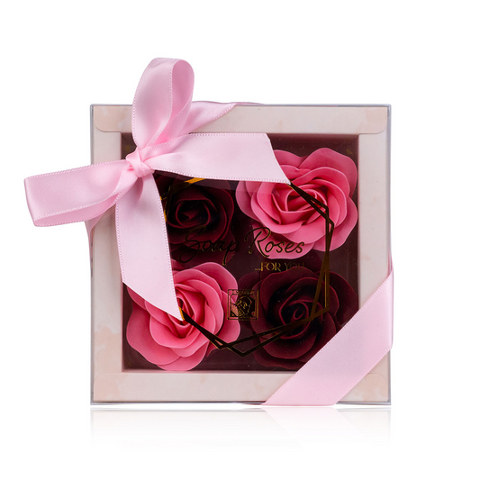 Baderosen Geschenkbox 4x4g » Badekonfetti | Seifenrosen Set in heller Geschenkverpackung mit Schleife | Rosen Duft