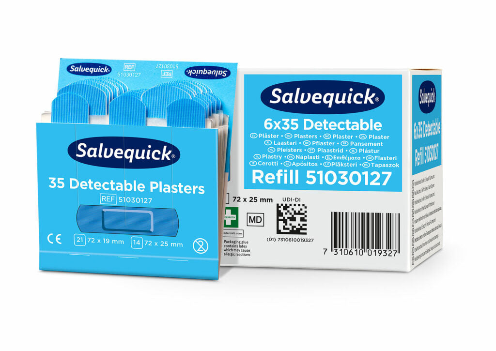 Auslaufartikel: Cederroth 6 Set "Cederroth" Salvequick Detectable Pflaster (35 Stück) blau , Refill | Faltschachtel (6 Sets)