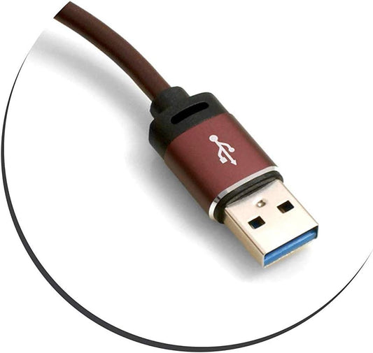 SYSTEM-S USB 3.1 Type C (male) to USB A 3.0 (male) cable adapter data cable charging cable 100 cm leather look in brown