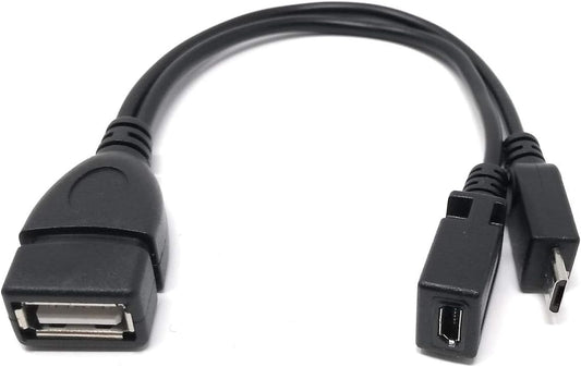 System-S USB 2.0 snúra af gerð A, kvenkyns tengi, með skiptingu í 2x Micro USB (1x karlkyns/1x kvenkyns) 19 cm