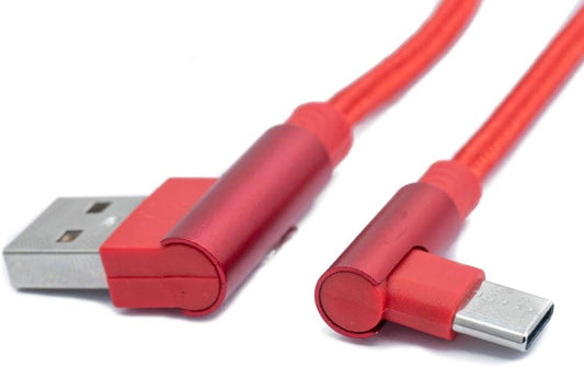 SYSTEM-S USB 3.1 cable 100 cm Type C plug to 2.0 A plug angle braided in red