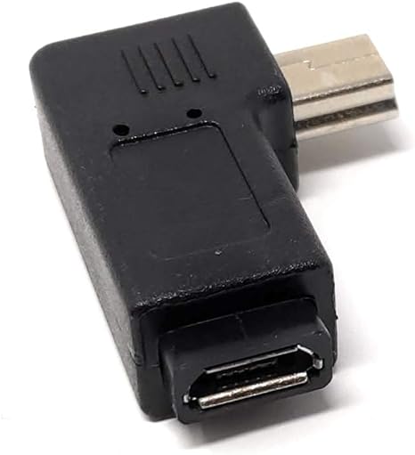 SYSTEM-S Micro USB tengi í Mini USB tengi, 90° gráðu hornrétt hornrétt tengi millistykki