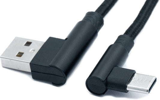 SYSTEM-S USB 3.1 snúra 100 cm Tegund C karlkyns í 2.0 A karlkyns vinklaður fléttaður svartur