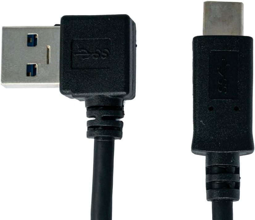 SYSTEM-S USB 3.1 snúra 1 m Tegund C karlkyns í 3.0 Tegund A karlkyns vinklaður (vinstri) í svörtu