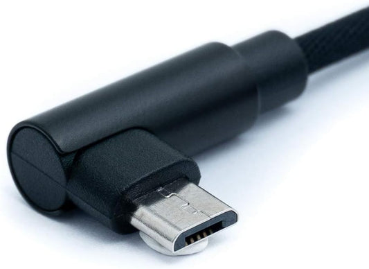 SYSTEM-S USB 2.0 snúra 100 cm Micro tengi í 2.0 A tengi, vinklaður, fléttaður, svartur