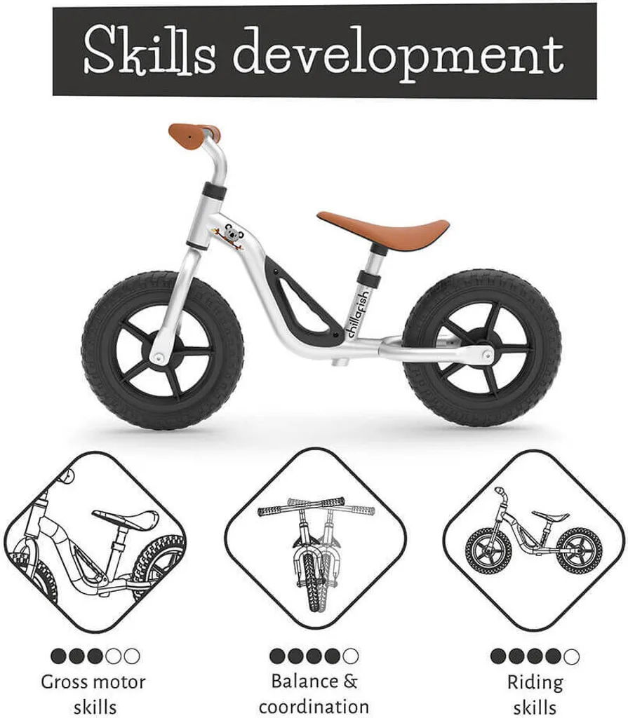 B-flokks Chillafish Charlie jafnvægishjól, barnahjól, 10 tommu hjól, silfurlitað