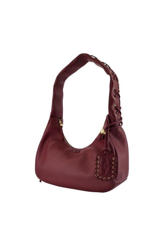 Schultertasche Medium Laces - Ganni - Leder - Bordeaux