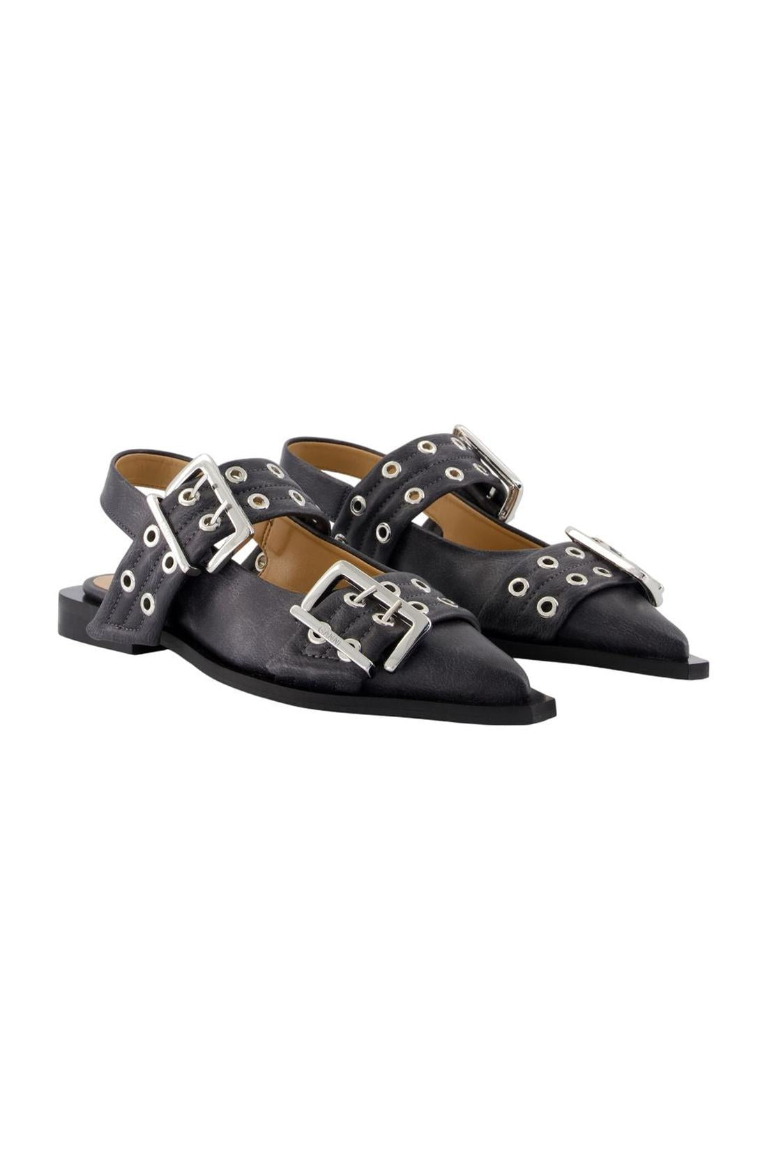 Feminine Buckle Vintage Ballerinas - Ganni - Leder - Grau