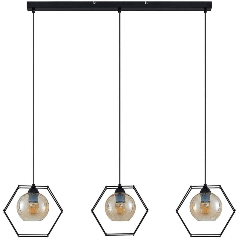B-grade Lindby Dajanira pendant light, three-light, amber pendant lamp, light, lamp901