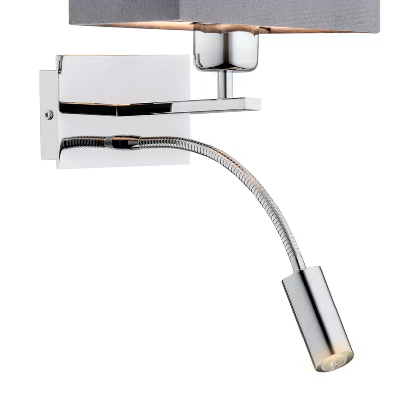 B-flokks Euluna vegglampi Harry, ferkantaður, krómaður, dökkgrár, veggljós, lampi, ljós E27 G9