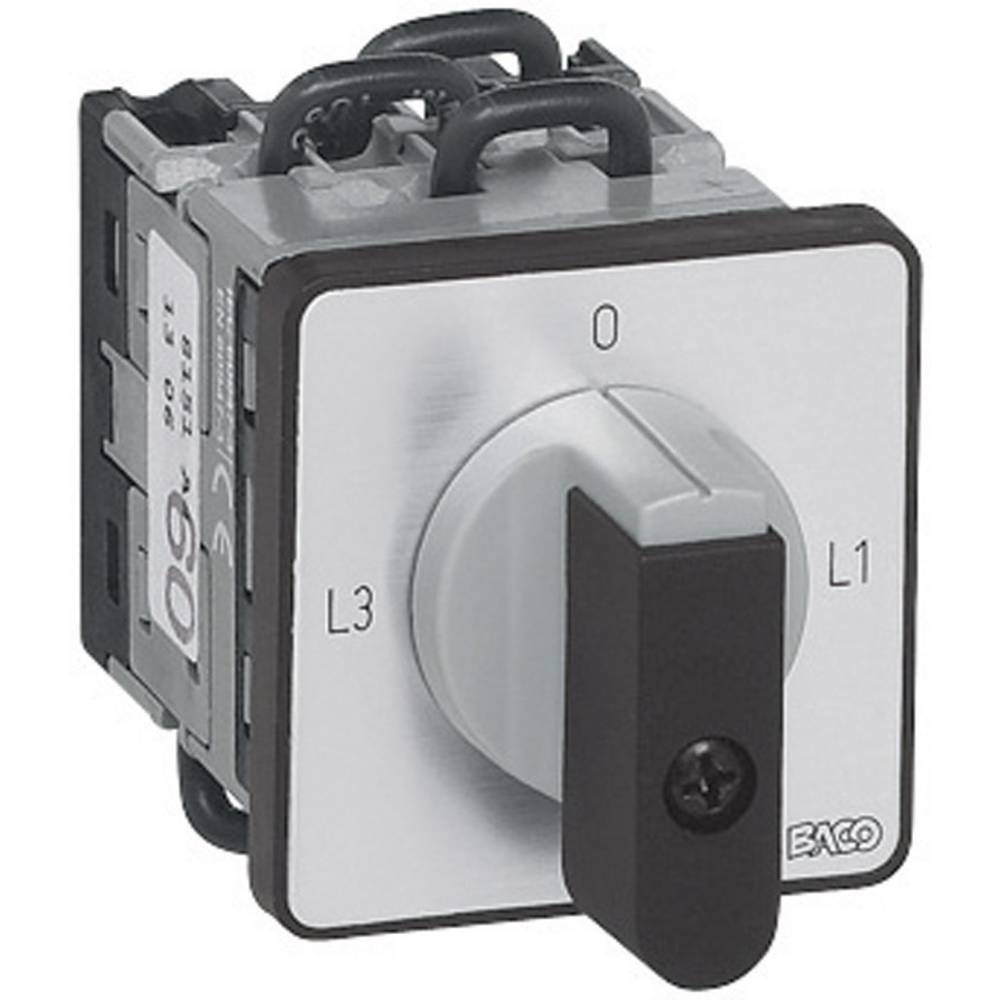 Baco Ny11 Aq1 skiptirofi fyrir ampermæli, 16 A, 2 x 90° grár og svartur rofi.
