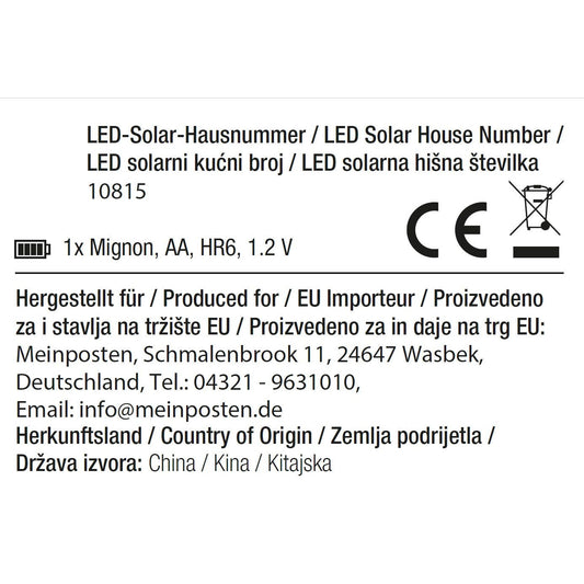 Hausnummernschild LED Beleuchtet Solar Edelstahl Hausnummernbeleuchtung