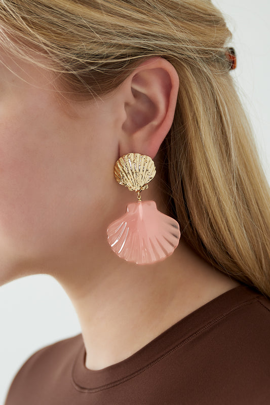 Rosa Muschel Ohrringe - Rosa & Gold Farbe