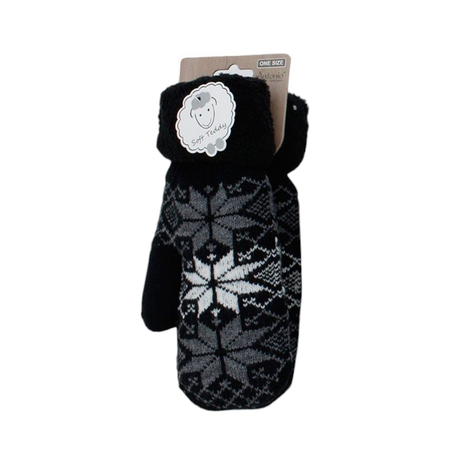 Damen Fäustlinge mit Teddy Futter » Winterhandschuhe gefüttert » Soft Teddy Handschuhe » Strickhandschuhe Norweger Stern