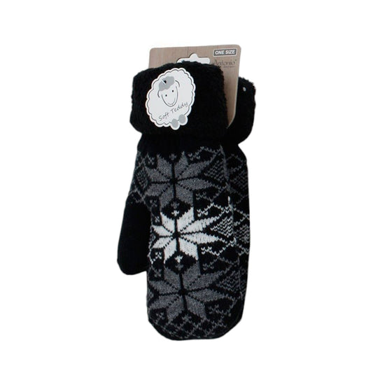 Damen Fäustlinge mit Teddy Futter » Winterhandschuhe gefüttert » Soft Teddy Handschuhe » Strickhandschuhe Norweger Stern