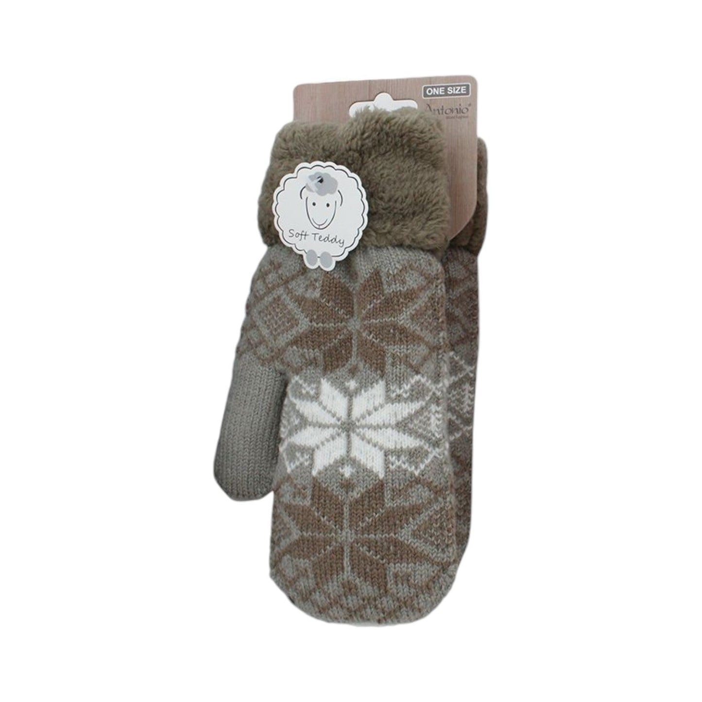Damen Fäustlinge mit Teddy Futter » Winterhandschuhe gefüttert » Soft Teddy Handschuhe » Strickhandschuhe Norweger Stern