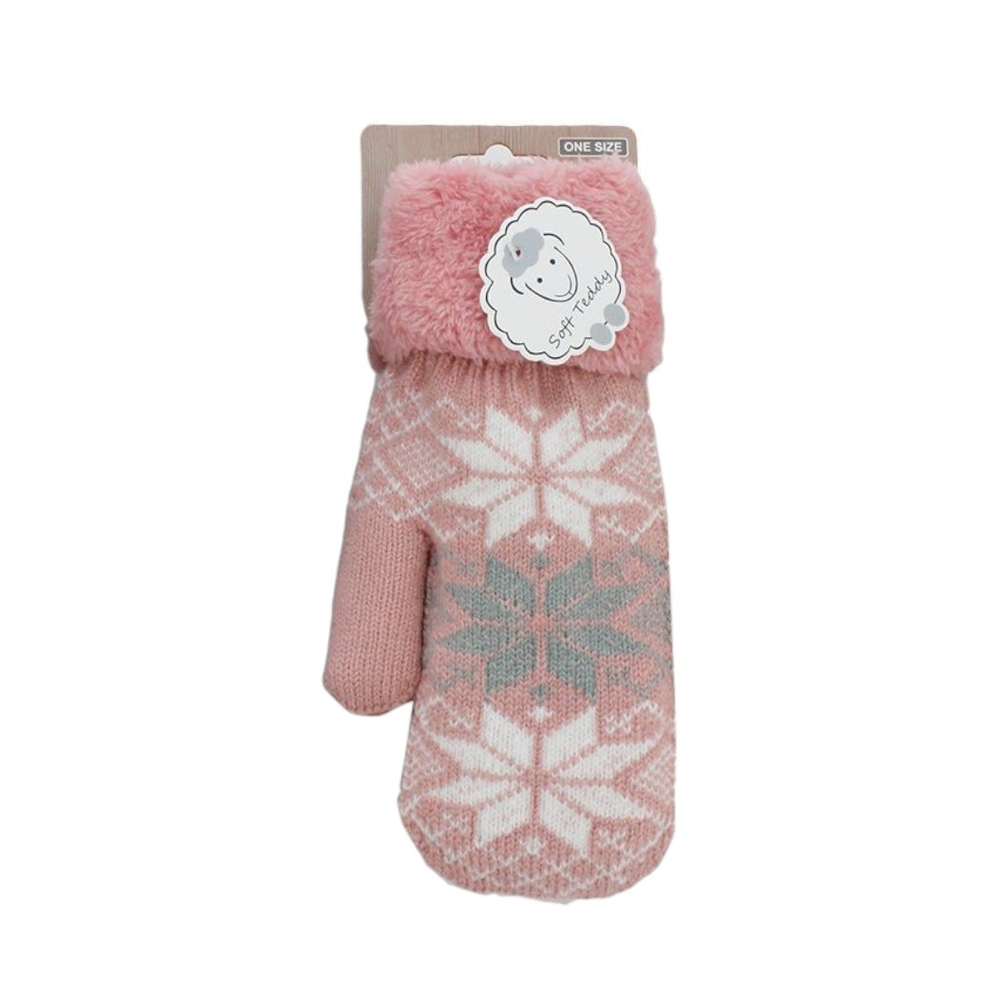 Damen Fäustlinge mit Teddy Futter » Winterhandschuhe gefüttert » Soft Teddy Handschuhe » Strickhandschuhe Norweger Stern