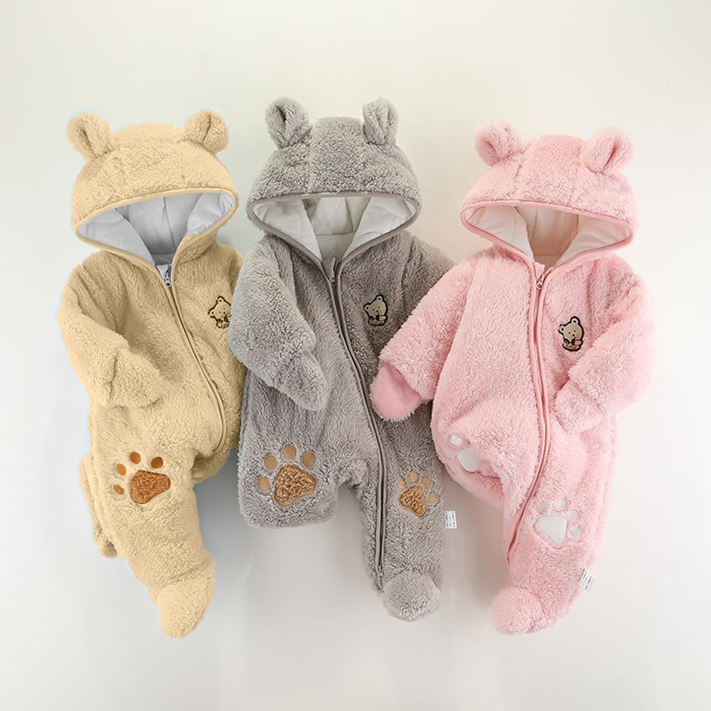 Barnasnjógallar Vetrargallar með hettu úr flís, hlýir gallar fyrir stelpur og stráka - Stærð 0-3 mánaða (59 cm), gulur