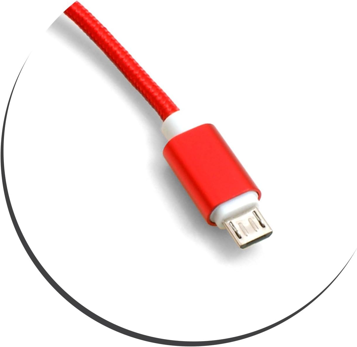 SYSTEM-S Micro USB snúra (karlkyns) í USB A 2.0 (karlkyns) millistykki gagnasnúra hleðslusnúra 25cm fléttuð rauð nylon