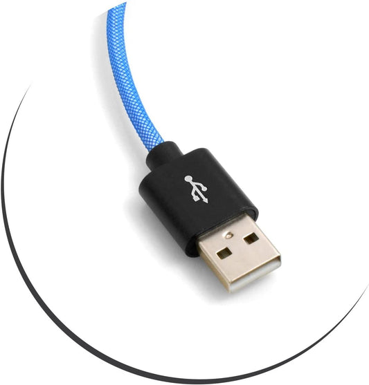 System-S Micro USB snúra í USB A 2.0 (karlkyns) 25 cm fléttuð nylonhlíf blá