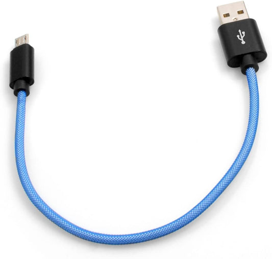 System-S Micro USB snúra í USB A 2.0 (karlkyns) 25 cm fléttuð nylonhlíf blá