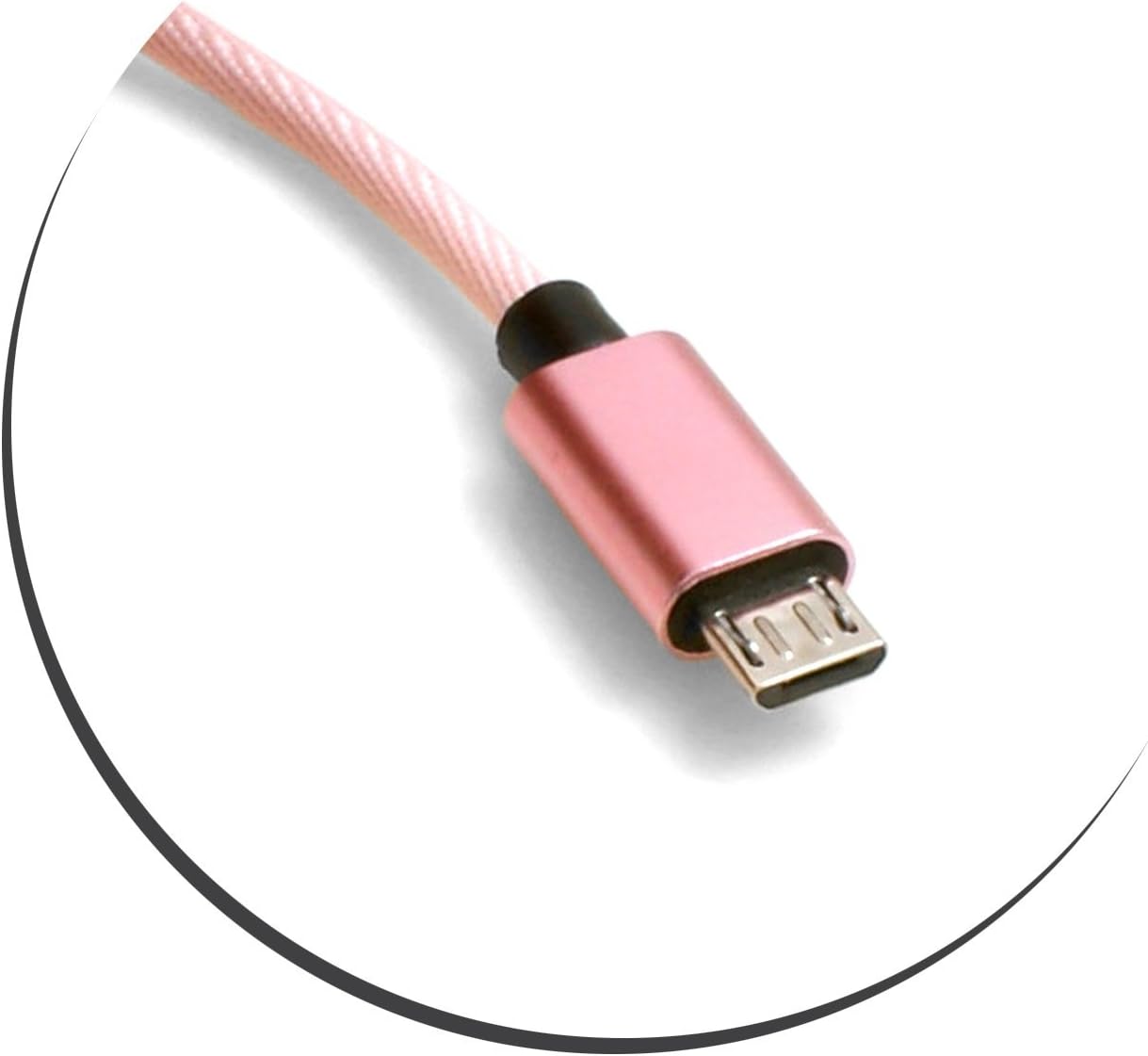 SYSTEM-S Micro USB 2.0 snúra 200 cm fléttuð nylonhjúpur bleik