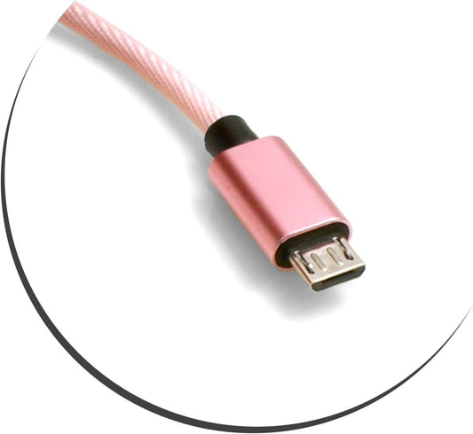 SYSTEM-S Micro USB 2.0 snúra 200 cm fléttuð nylonhjúpur bleik