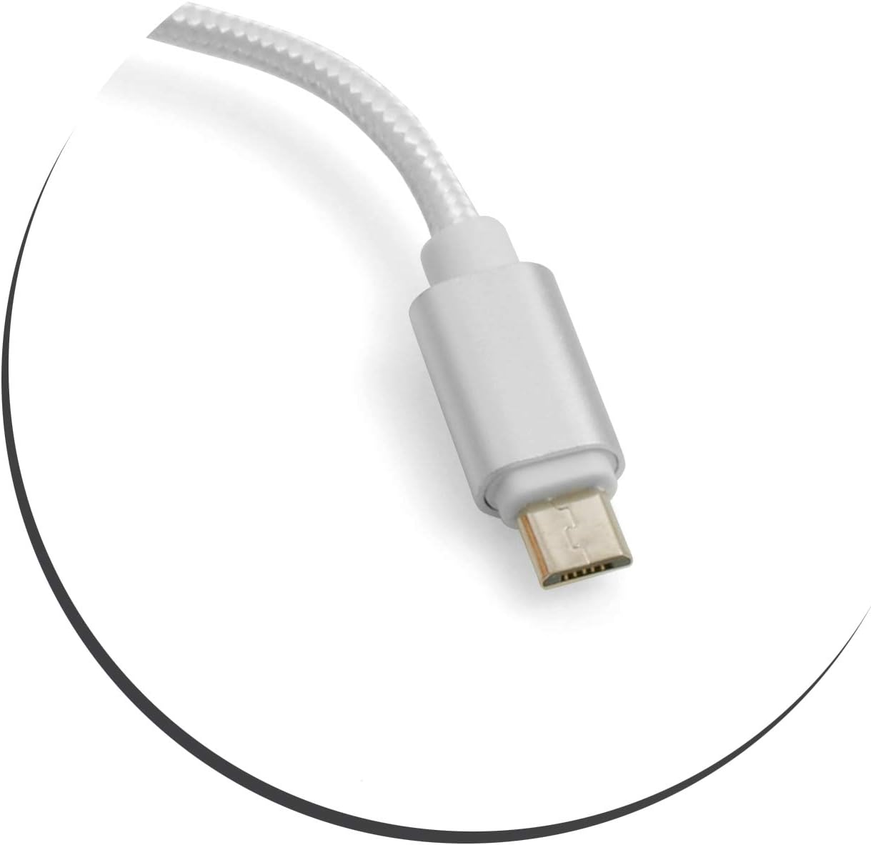 SYSTEM-S Micro USB snúra (karlkyns) í USB A 2.0 (karlkyns) millistykki gagnasnúra hleðslusnúra 25cm fléttuð nylon í hvítum og silfurlituðum lit.