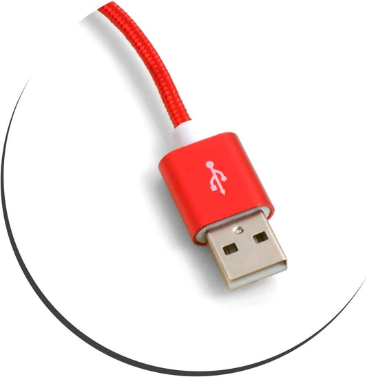 SYSTEM-S Micro USB snúra (karlkyns) í USB A 2.0 (karlkyns) millistykki gagnasnúra hleðslusnúra 25cm fléttuð rauð nylon