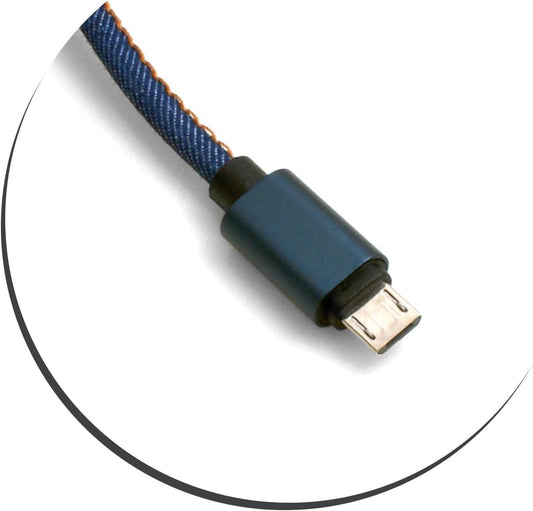 SYSTEM-S Micro USB cable (male) to USB A 3.0 (male) adapter data cable charging cable 25cm fabric coating denim look