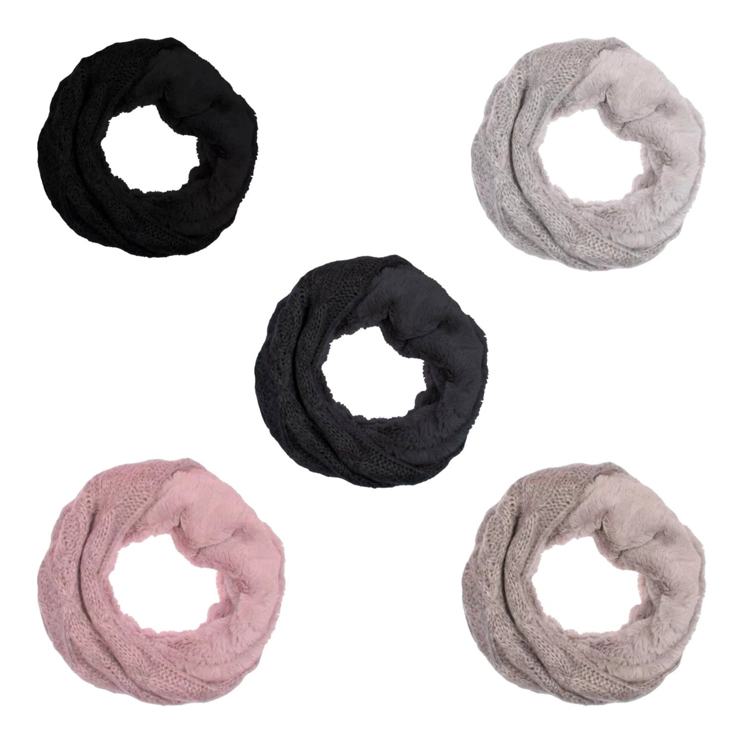 Winter Damen Loop Schal » Loopschal mit Wendemöglichkeit » Strickschal mit Fell » Damenschal warm und flauschig