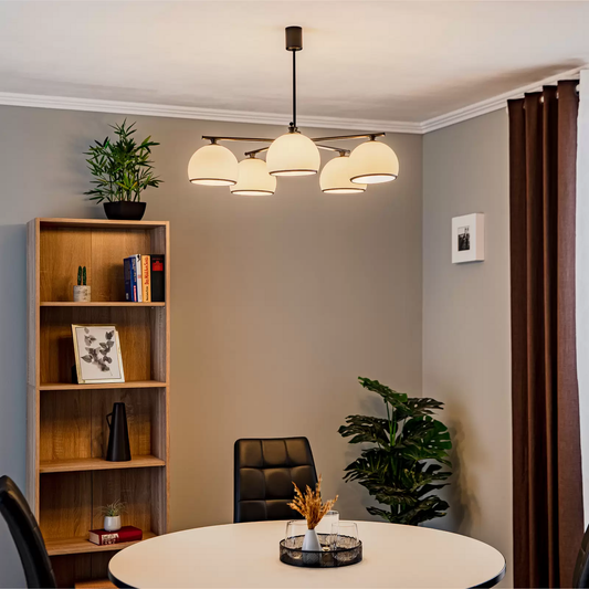 Mina fimm ljósasta loftljós, ópalgler, svart, B-flokkur.