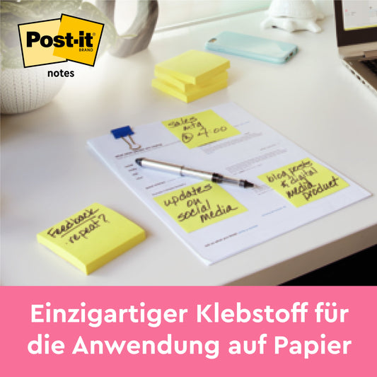 Post-it® Notes, Gelb, 76 mm x 76 mm, Promotion, 100 Blatt/Block, 16 Blöcke + 4 Gratis/Packung, Kartonverpackung, 100% PEFC, SGSCH-PEFC-COC-110078 | Packung (1 Stück)