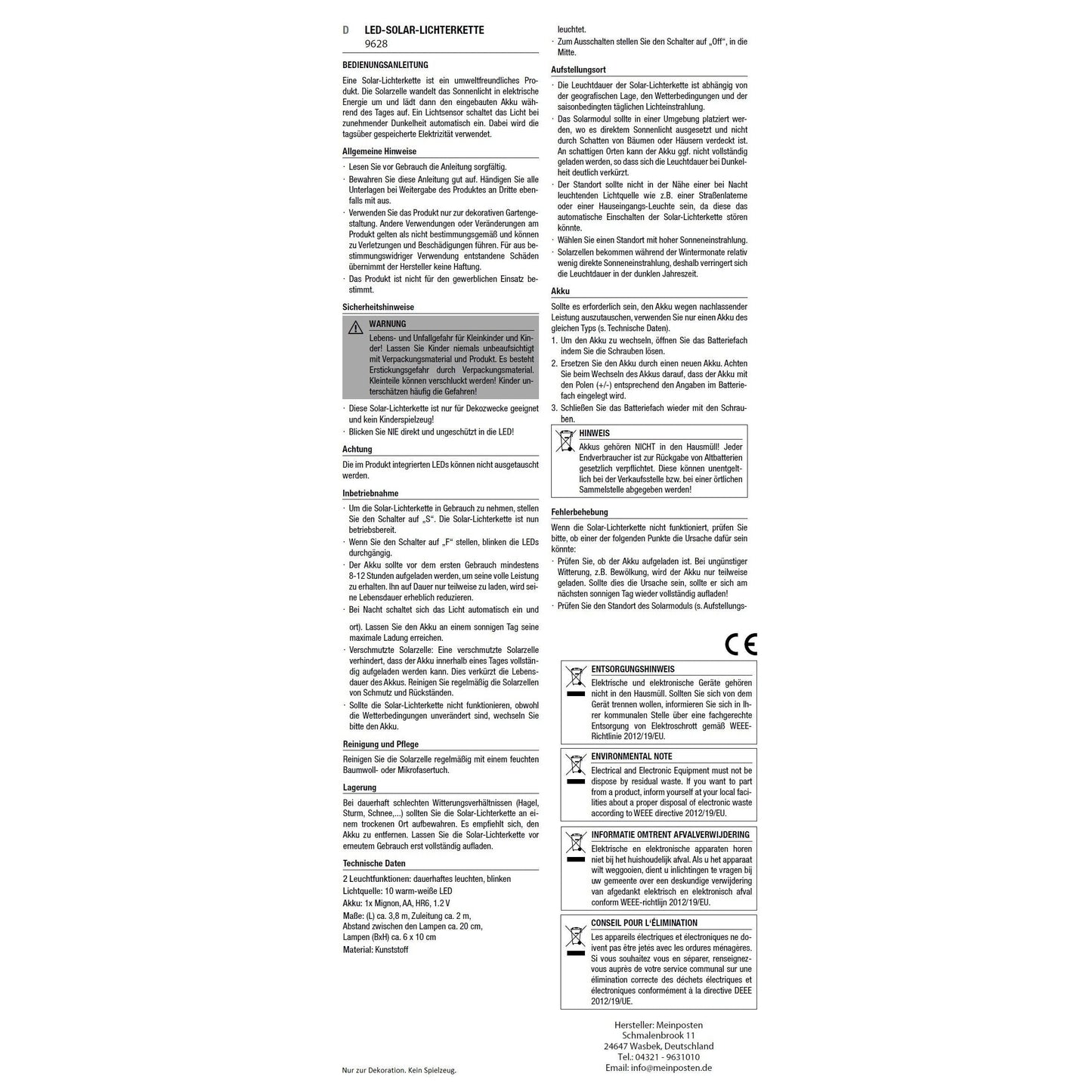 Lichterkette Solarlichterkette Solar Gartenbeleuchtung Balkon Deko LED warmweiß