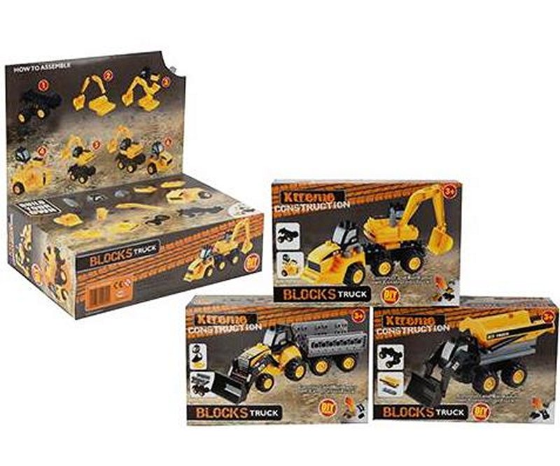 Baufahrzeug Plastikbausteine 3-fach sortiert BESCHAEDIGTE VERPACKUNG