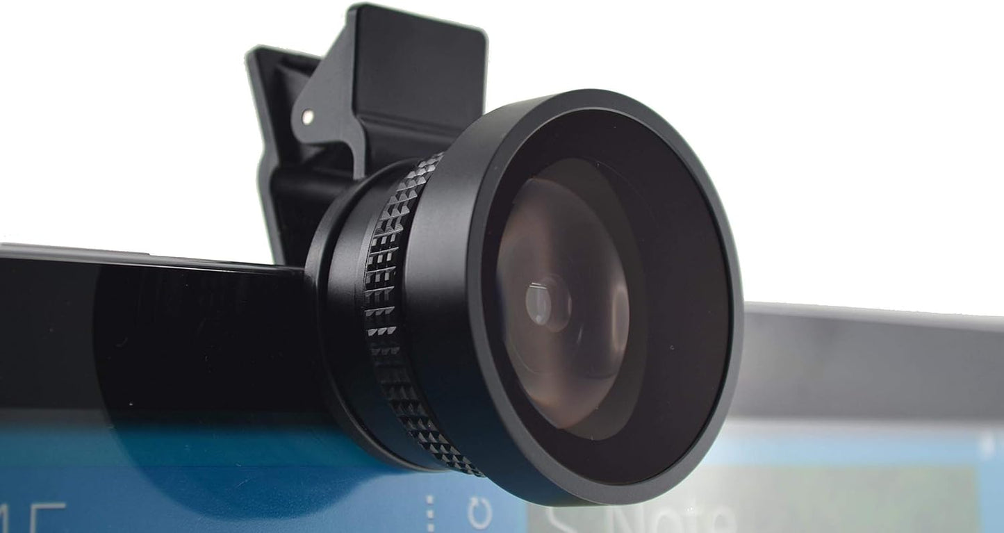 SYSTEM-S Fisheye og Macro 37 mm linsa með klemmu og hlífðarhulstri fyrir snjallsíma