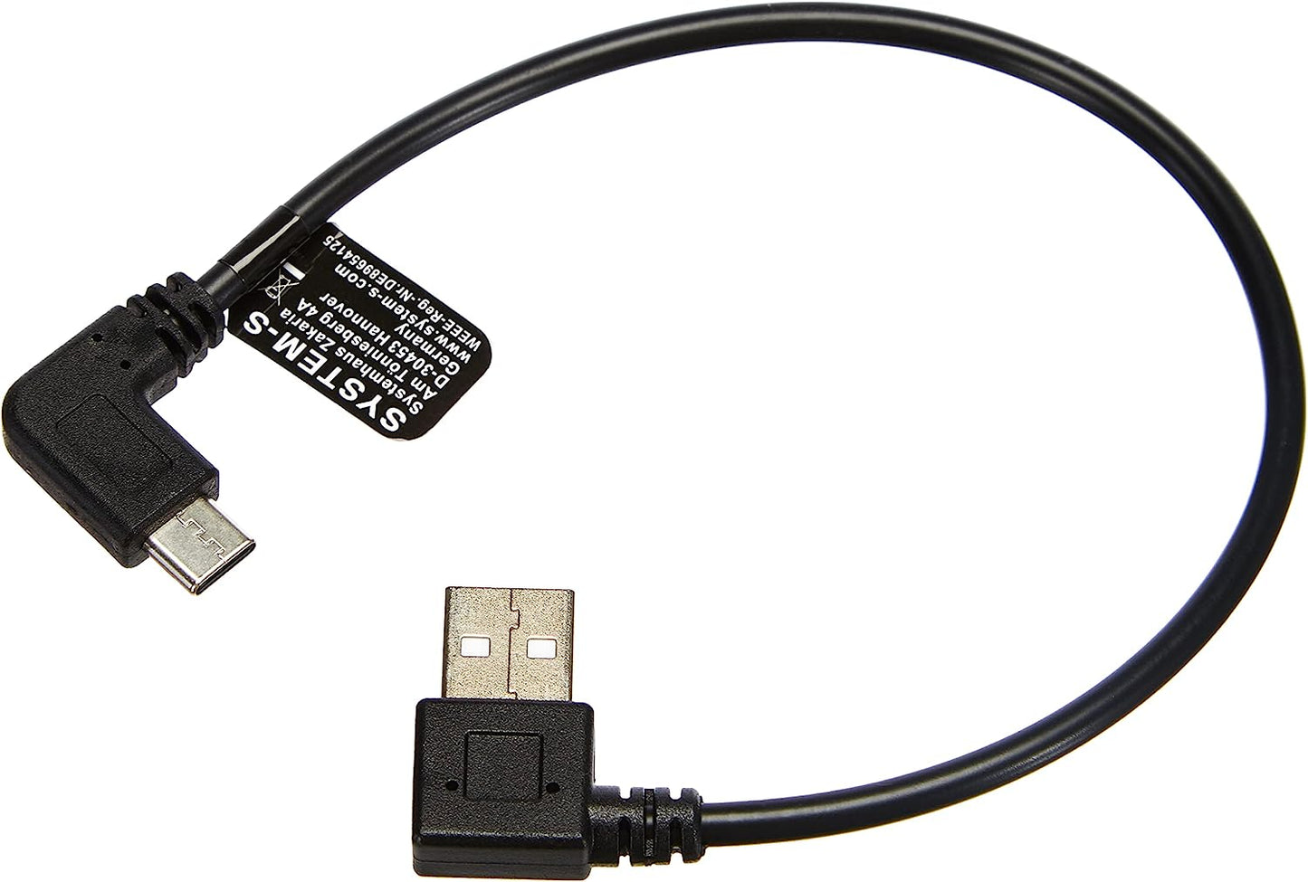 SYSTEM-S USB 3.1 Tegund C 90° í 2.0 Tegund A 90° hornsnúra 27 cm