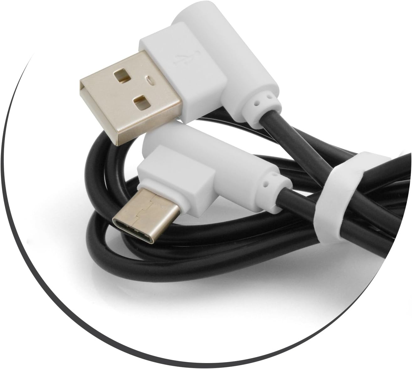 SYSTEM-S USB 3.1 Type C 90° hallandi tengi í USB 2.0 A gagnasnúra hleðslusnúra 89 cm í svörtu