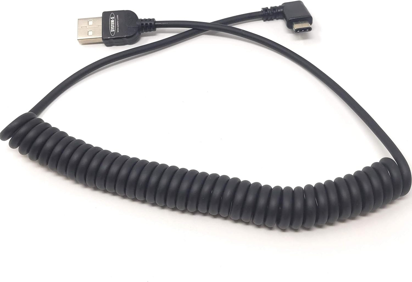 System-S USB C 3.1 í USB A hornlaga spíralkapall 50 - 100 cm