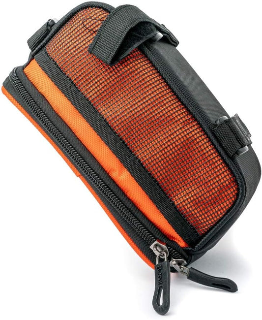 SYSTEM-S reiðhjólatöskuhaldari í appelsínugulum festingum fyrir snjallsíma
