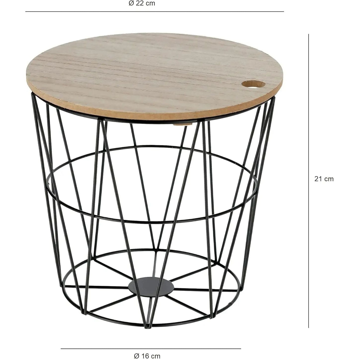 Kleiner Beistelltisch Aufbewahrungskorb mini Tisch Korb mit Deckel rund schwarz